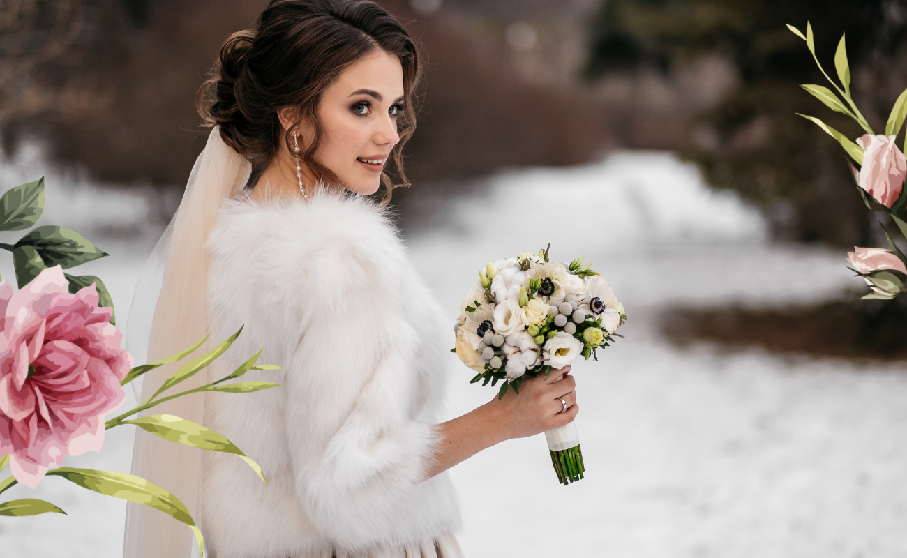 mariage hiver neige robe fleurs